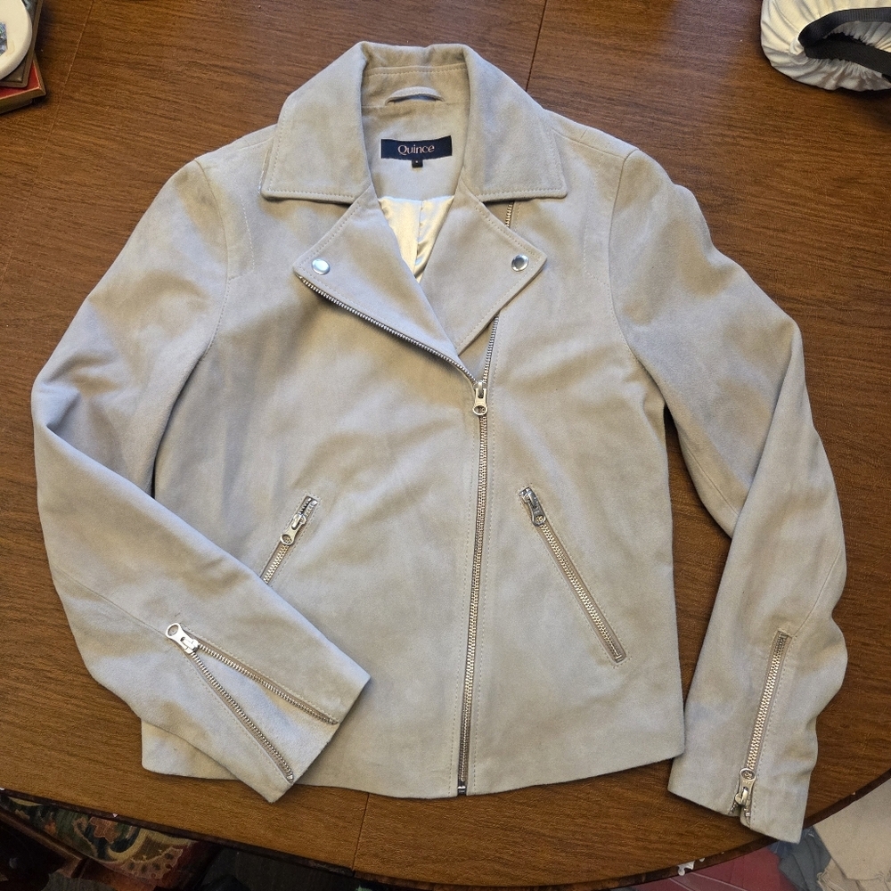 Quince Women's Gray 100% Goat Suede Leather Jacket Size Small New - Picture 8 of 8